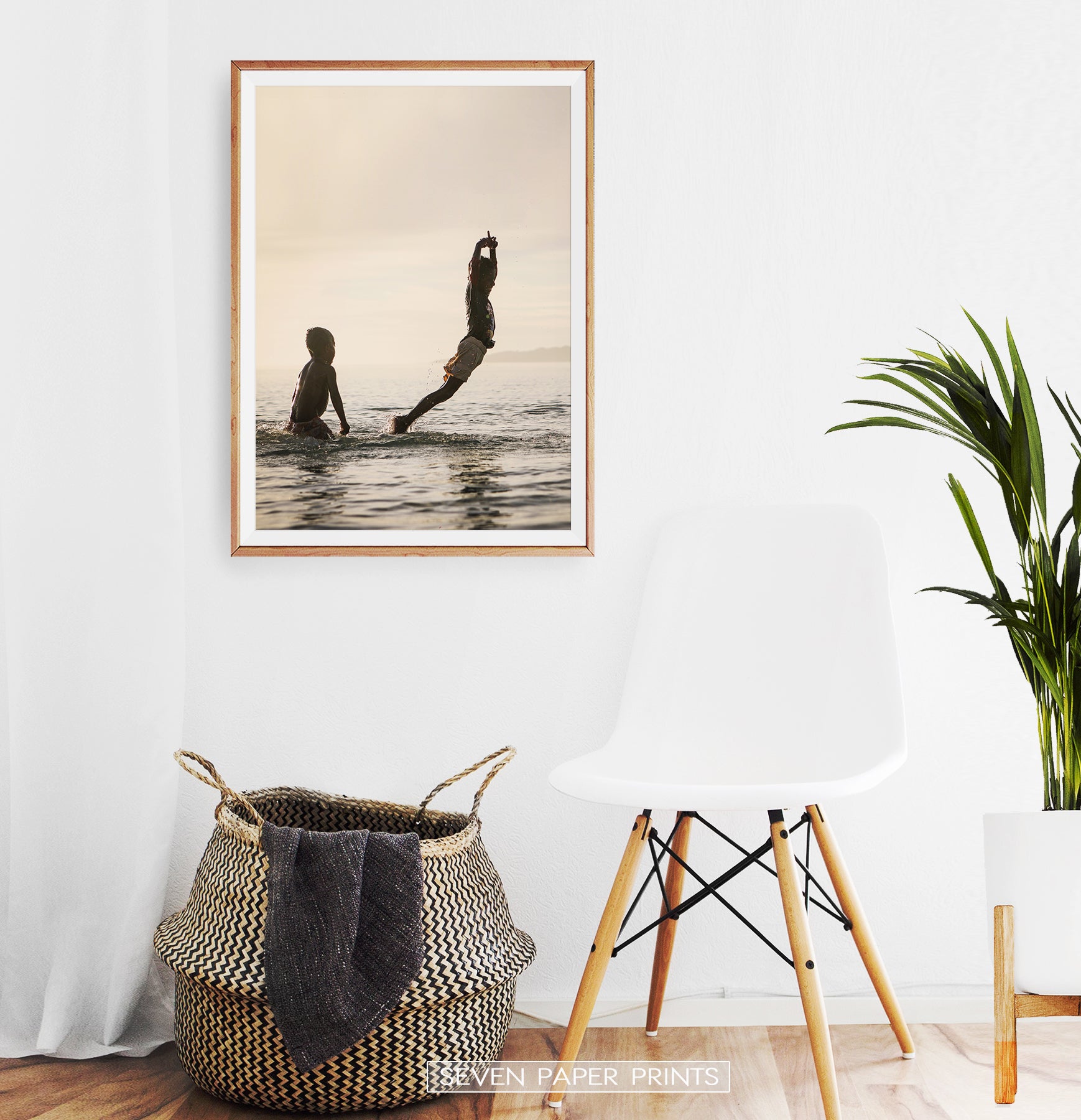Tropical Summer Wall Art with Ocean and 2 kids