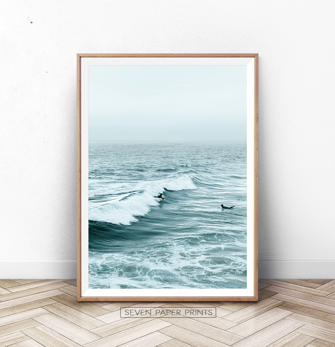 Surfers on Turquoise Ocean Waves Wall Art