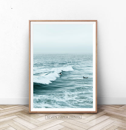 Surfers on Turquoise Ocean Waves Wall Art