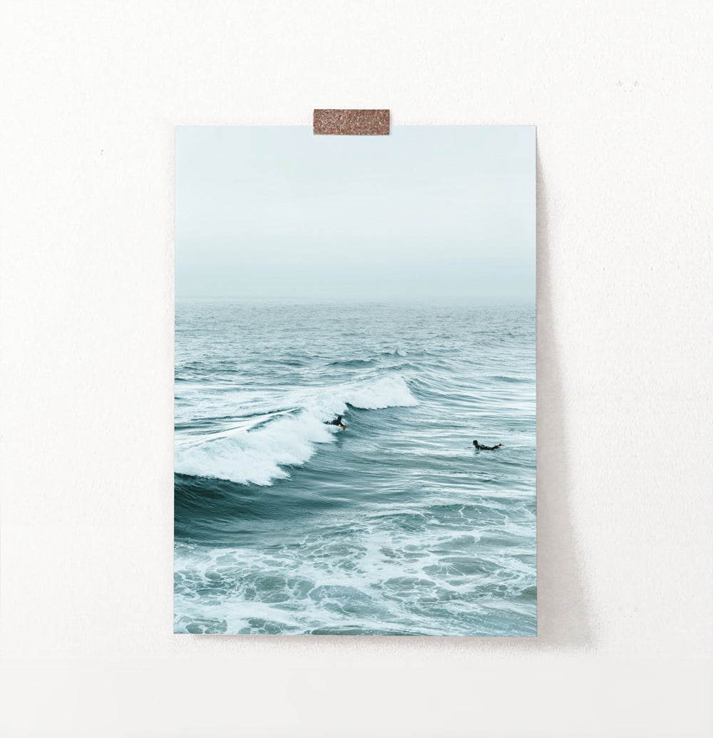 Surfers on Turquoise Ocean Waves Wall Art
