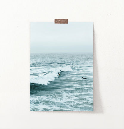 Surfers on Turquoise Ocean Waves Wall Art