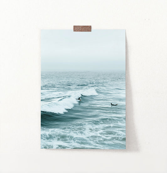 Surfers on Turquoise Ocean Waves Wall Art