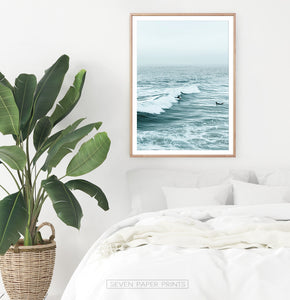 Surfers on Turquoise Ocean Waves Wall Art