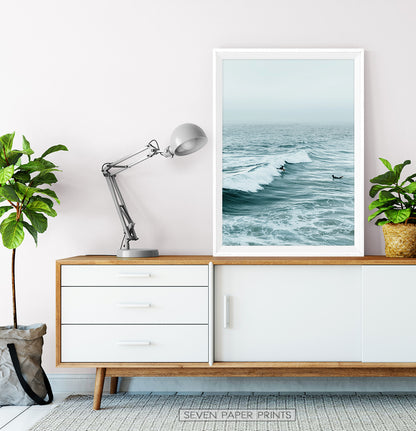 Surfers on Turquoise Ocean Waves Wall Art