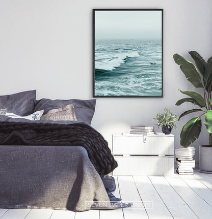 Surfers on Turquoise Ocean Waves Wall Art