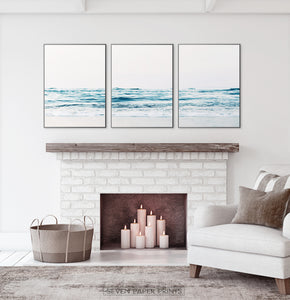 Coastal Triptych Wall Art Above the Fireplace. Ocean Photography