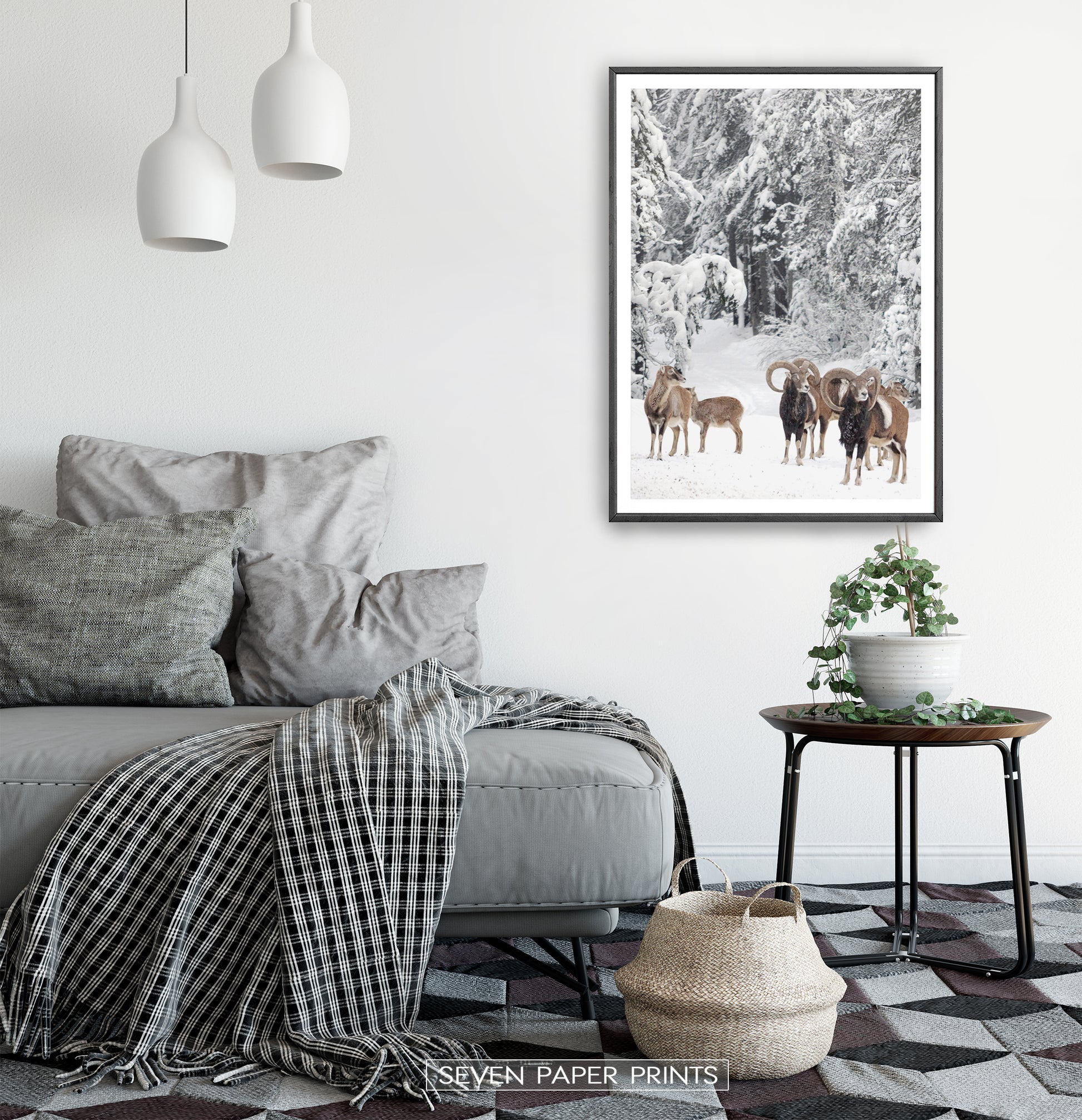 Black-framed in a white&gray bedroom