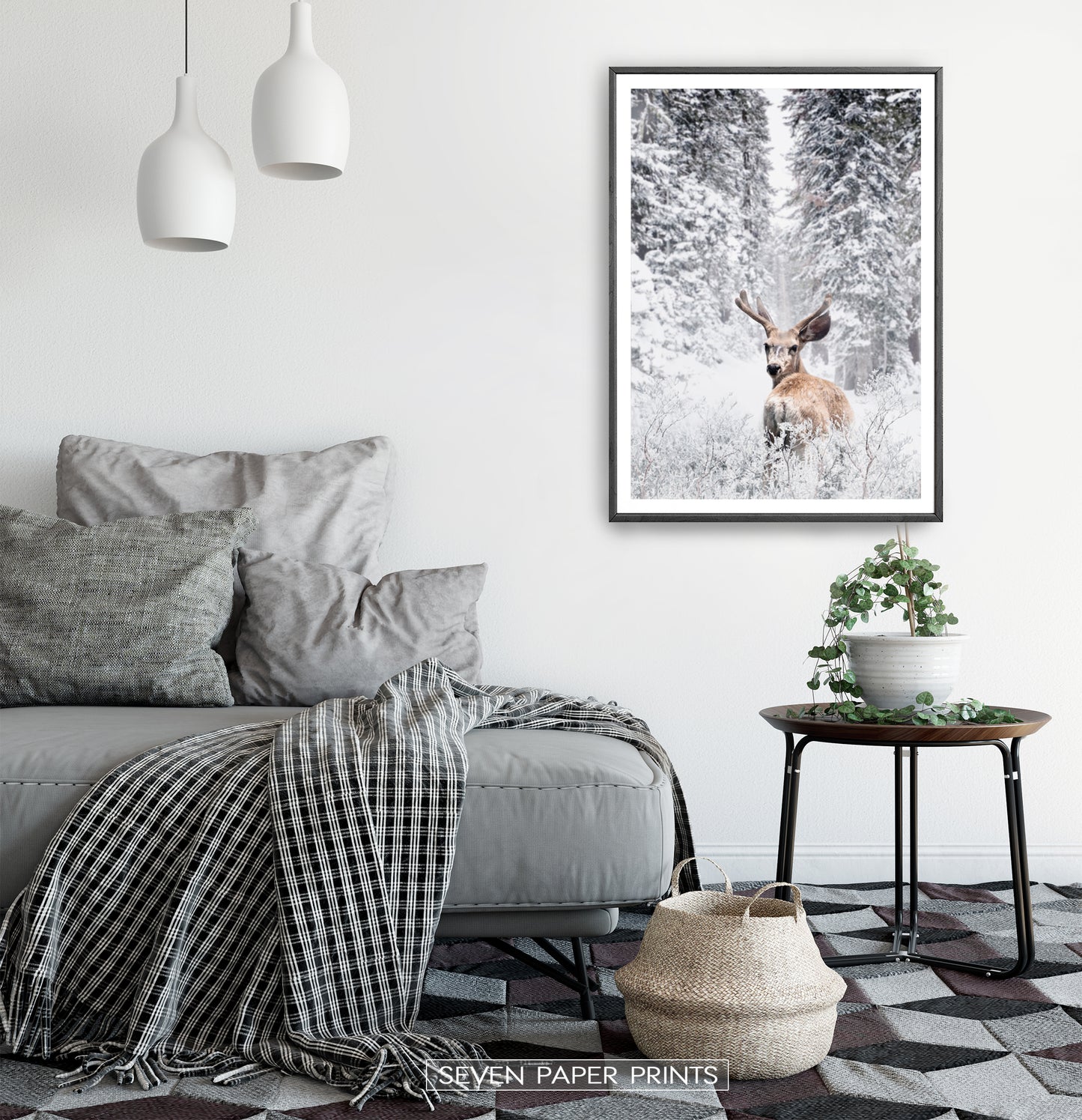 Black-framed in a white&gray bedroom