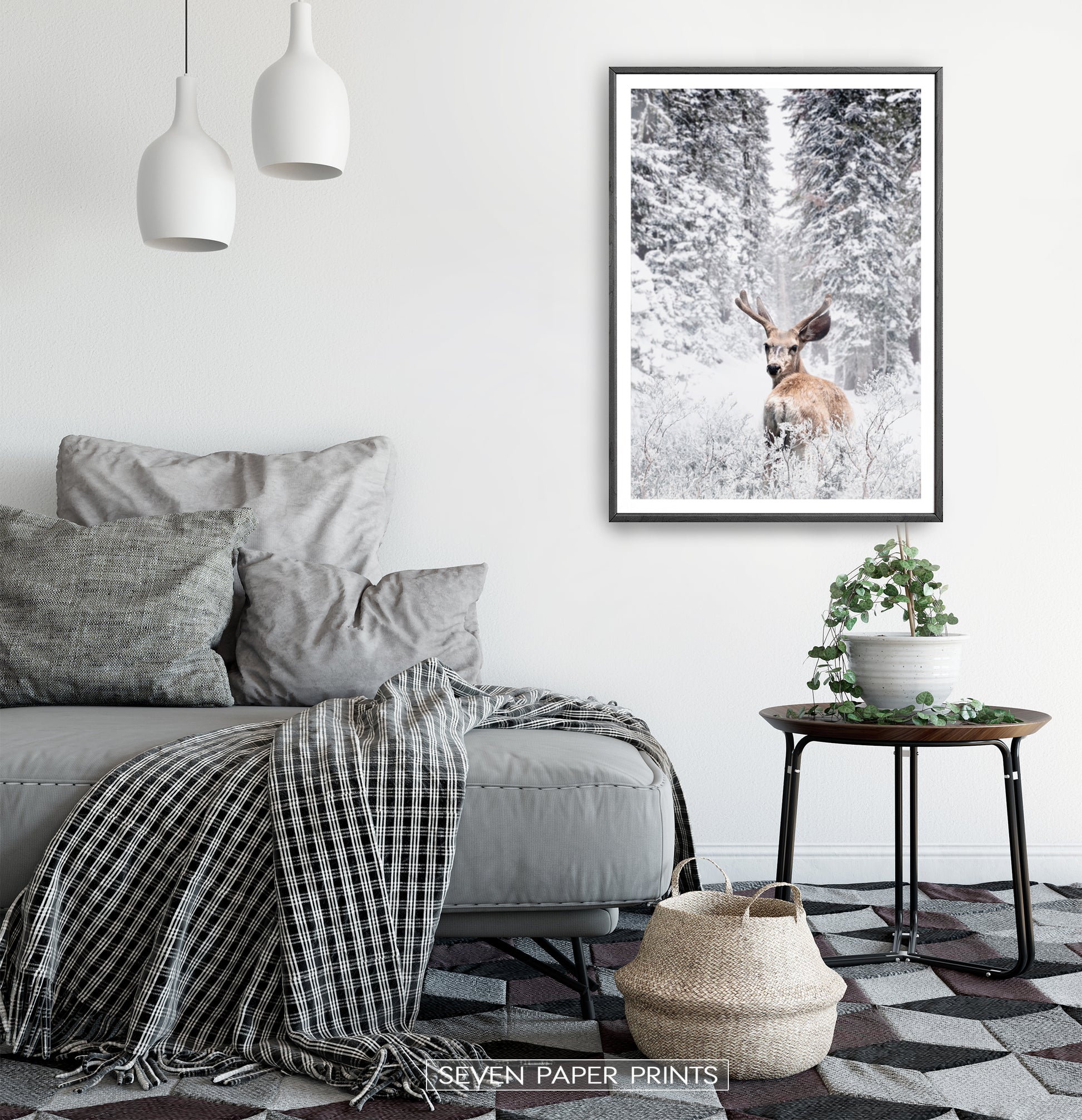 Black-framed in a white&gray bedroom