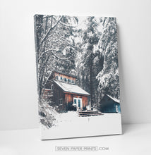 Load image into Gallery viewer, Snowy Cabin in a forest canvas print
