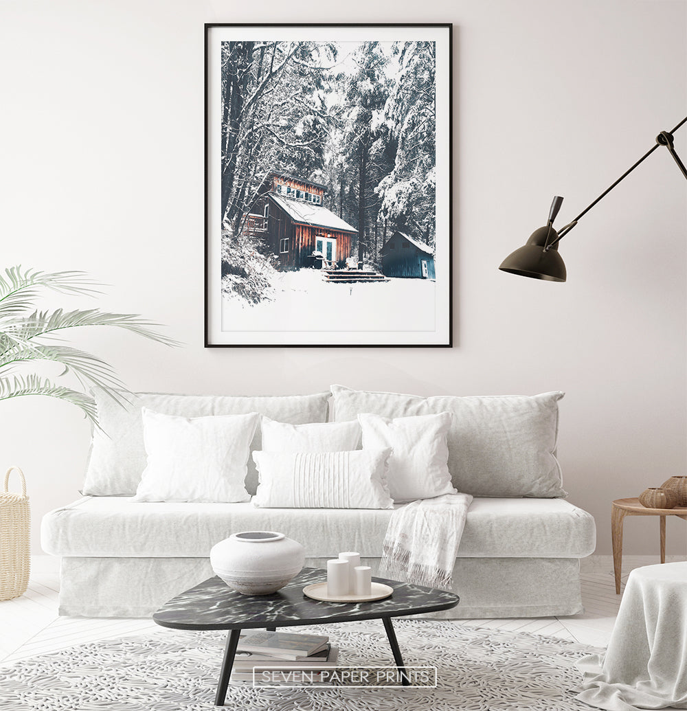 Black-framed with white sofa