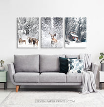 Load image into Gallery viewer, Winter County Animals In Snowy Forest 3 Piece Canvas
