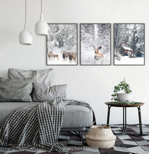 Load image into Gallery viewer, Lovely 3-Piece Set Of Winter Forestside Framed Posters in the bedroom
