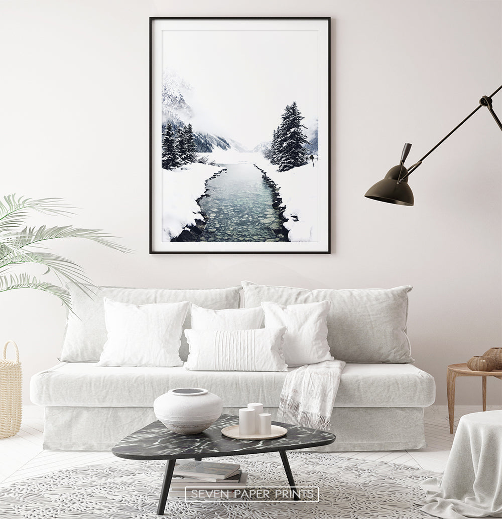 Black-framed with white sofa