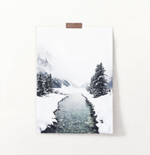 Load image into Gallery viewer, Calm Mountain River Among Snow and Spruces Wall Art
