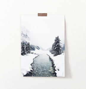 Calm Mountain River Among Snow and Spruces Wall Art
