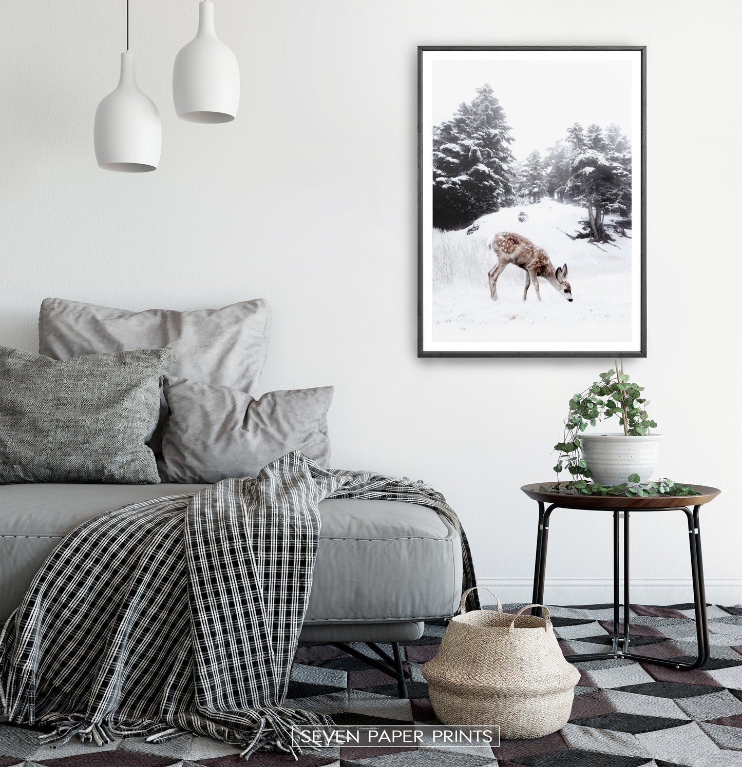 Black-framed in a white&gray bedroom