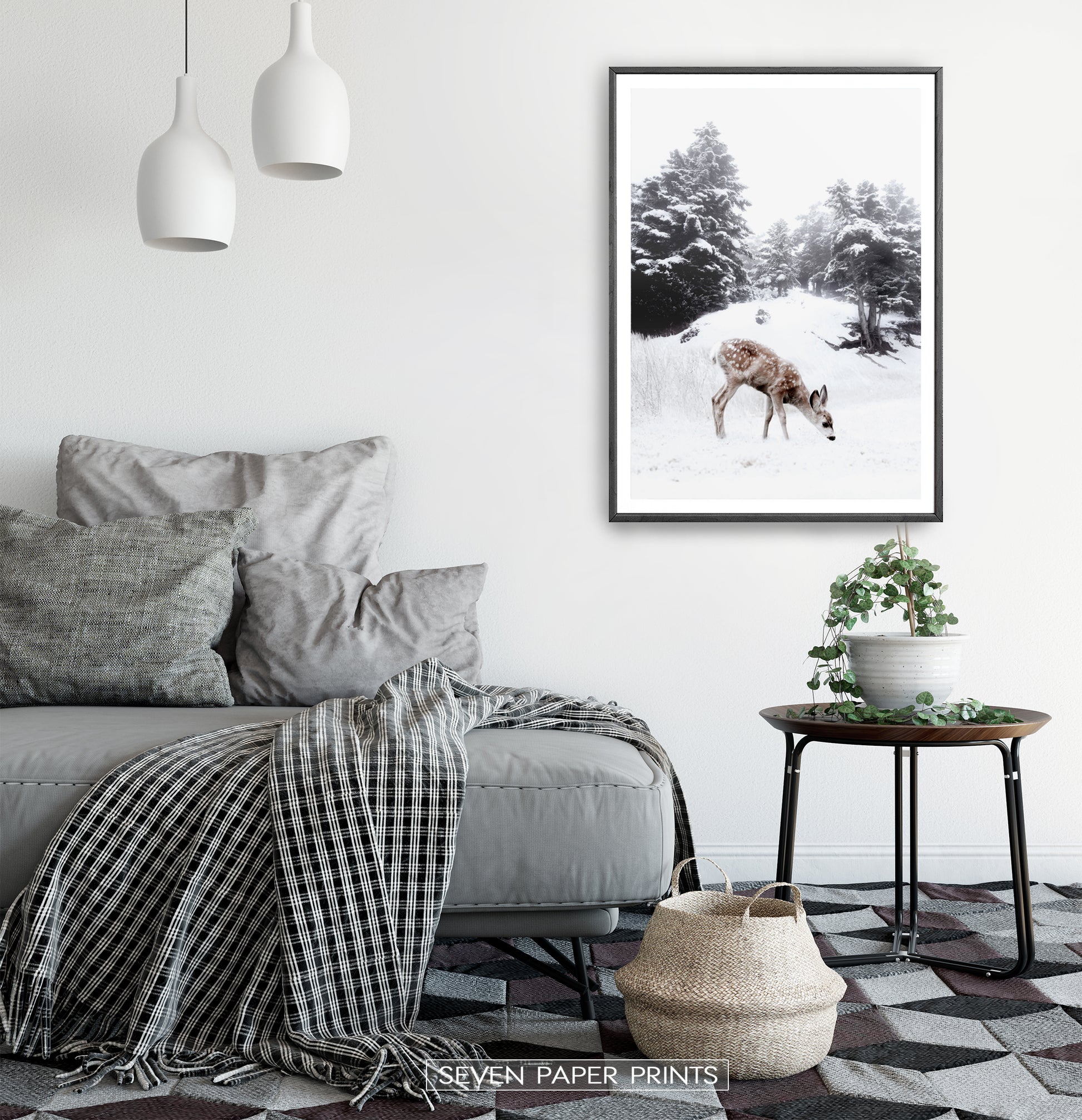 Black-framed in a white&gray bedroom