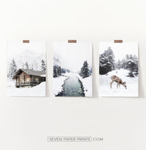 Load image into Gallery viewer, Snowy Country River, House, And Deer - Unframed Set of 3 Photo Prints
