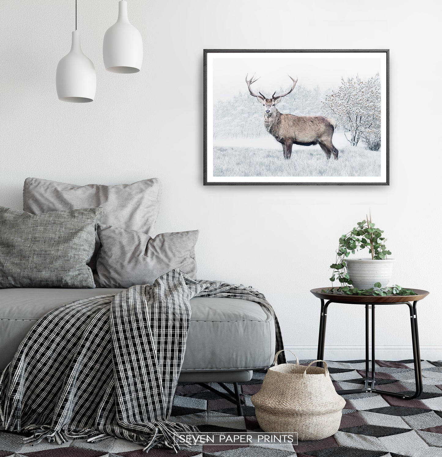 Gorgeous Deer On White Snowy Spacing Wall Art