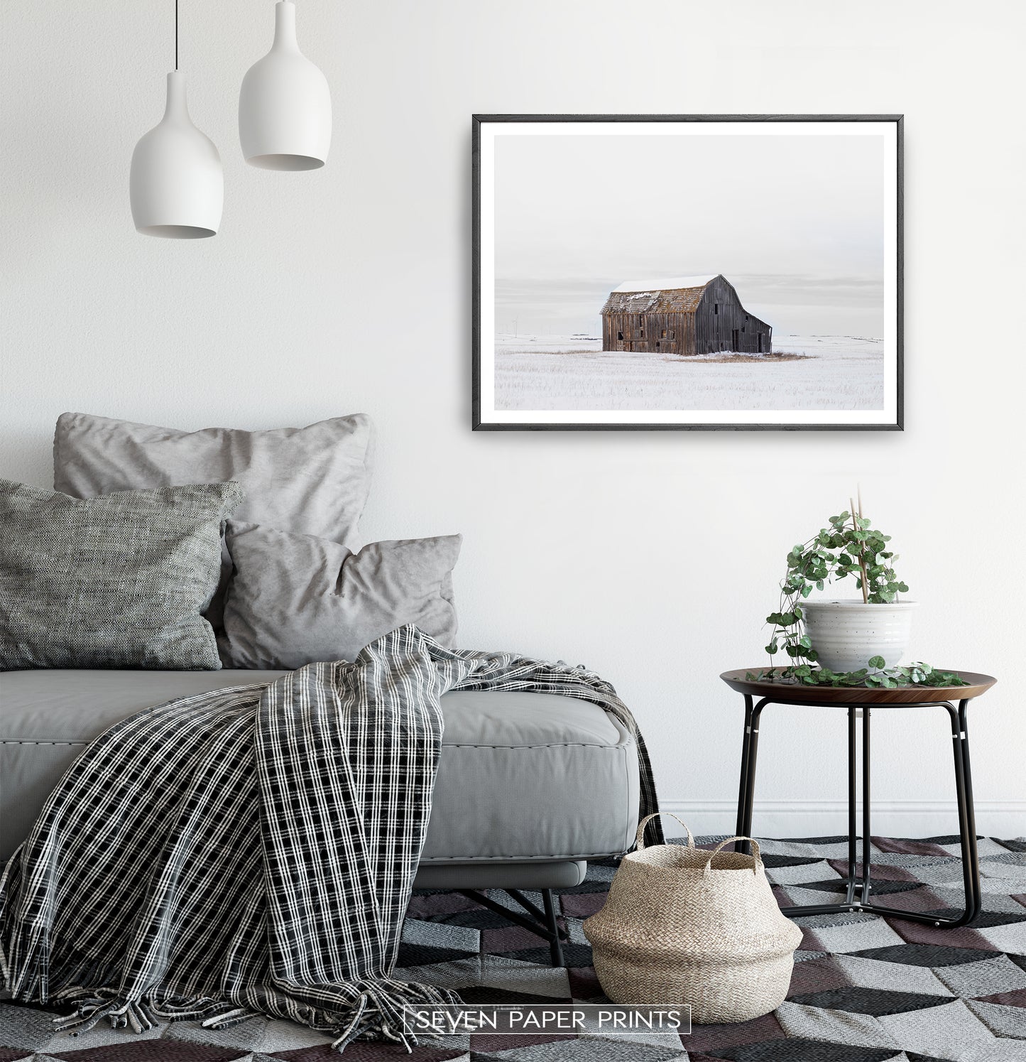 Black-framed in a white&gray bedroom