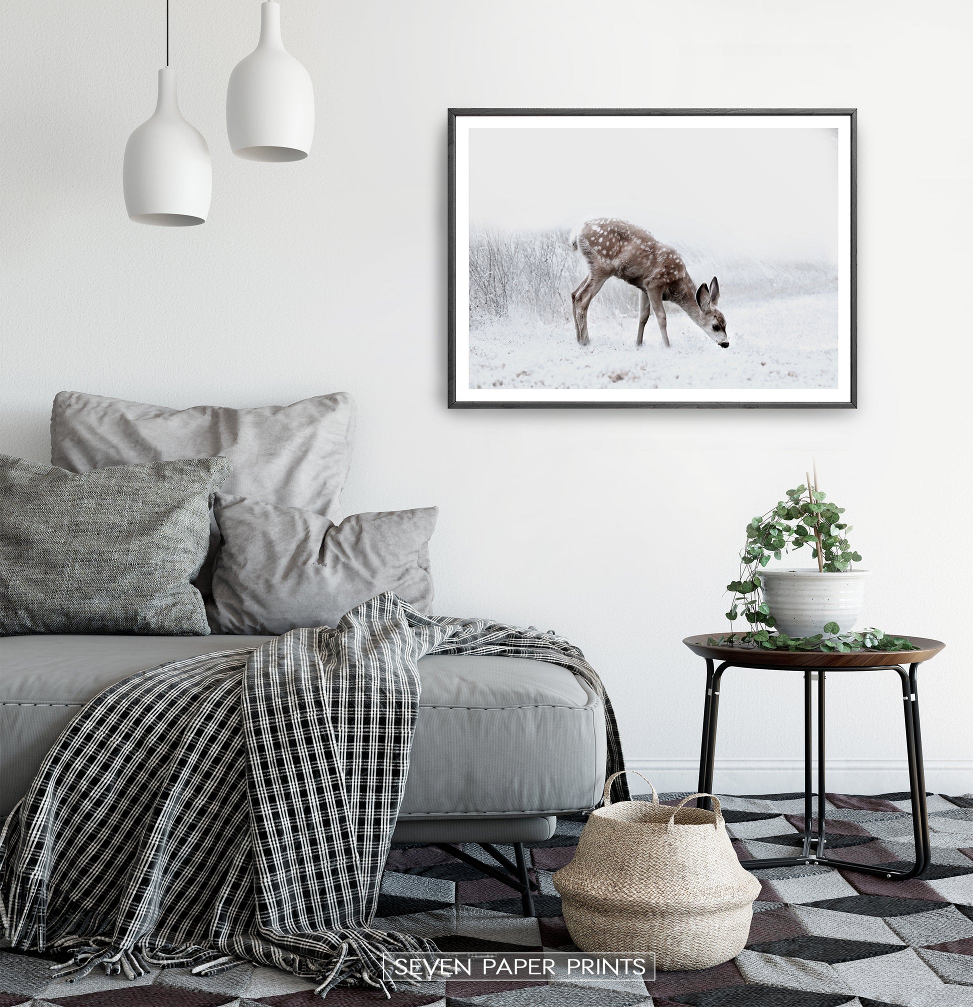 Black-framed in a white&gray bedroom