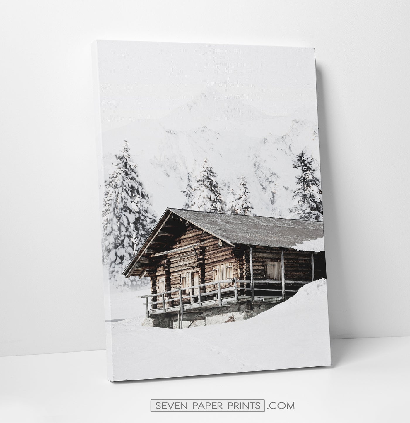 Winter Log House Canvas Art