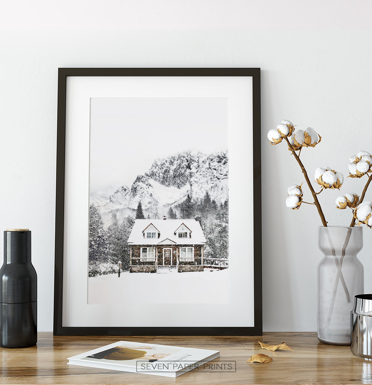 Snowy Village House In Mountains Photography Wall Decor