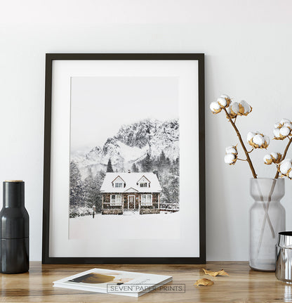 Snowy Village House In Mountains Photography Wall Decor