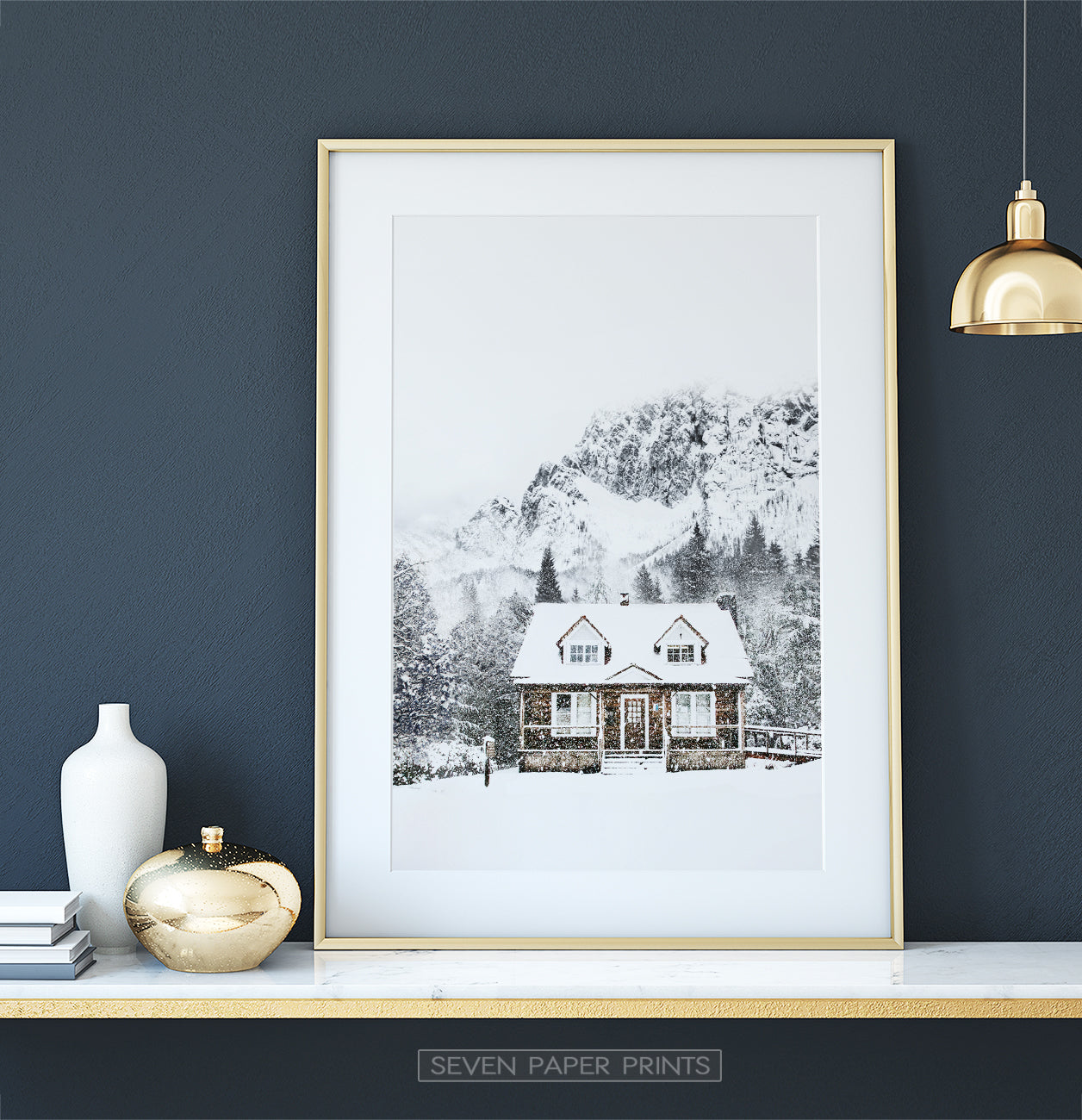 Snowy Village House In Mountains Photography Wall Decor