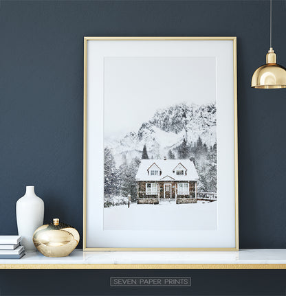 Snowy Village House In Mountains Photography Wall Decor