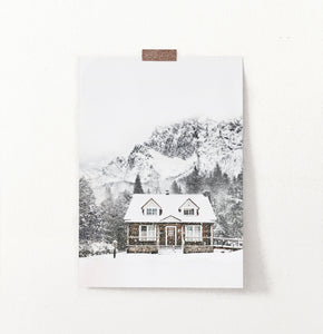 Snowy Village House In Mountains Photography Wall Decor