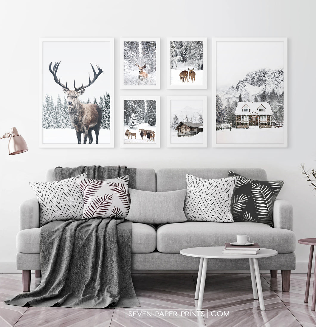 Reindeers, Sheep and Houses - Winter White-Framed 6-Piece Set in the living room