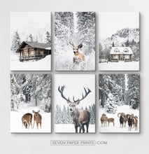 Load image into Gallery viewer, 6-Piece Canvas Winter Forest Animals and Houses Wall Art
