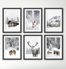 Load image into Gallery viewer, Snowy House, Deer, Cabin, Reindeers and Sheep 6-Piece Framed Wall Art Set
