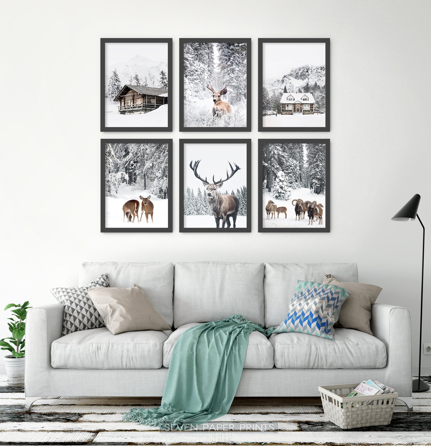 6-Piece Black-Framed Wall Art Set in the living room