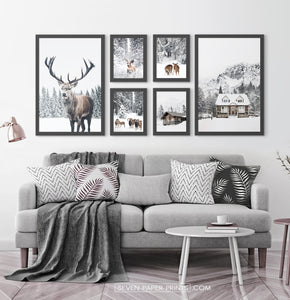 Reindeers, Sheep and Houses - Winter Black-Framed 6-Piece Set in the living room