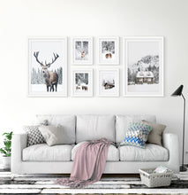 Load image into Gallery viewer, Reindeers, Sheep and Houses - Winter Double-White-Framed 6-Piece Set in the living room 2
