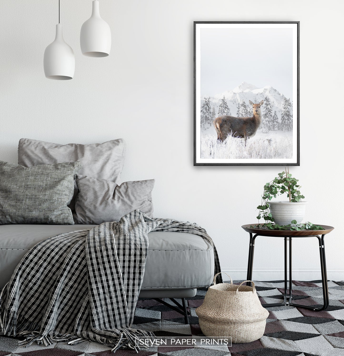 Black-framed in a white&gray bedroom