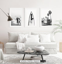 Load image into Gallery viewer, Black and white wall art set in light room with sofa
