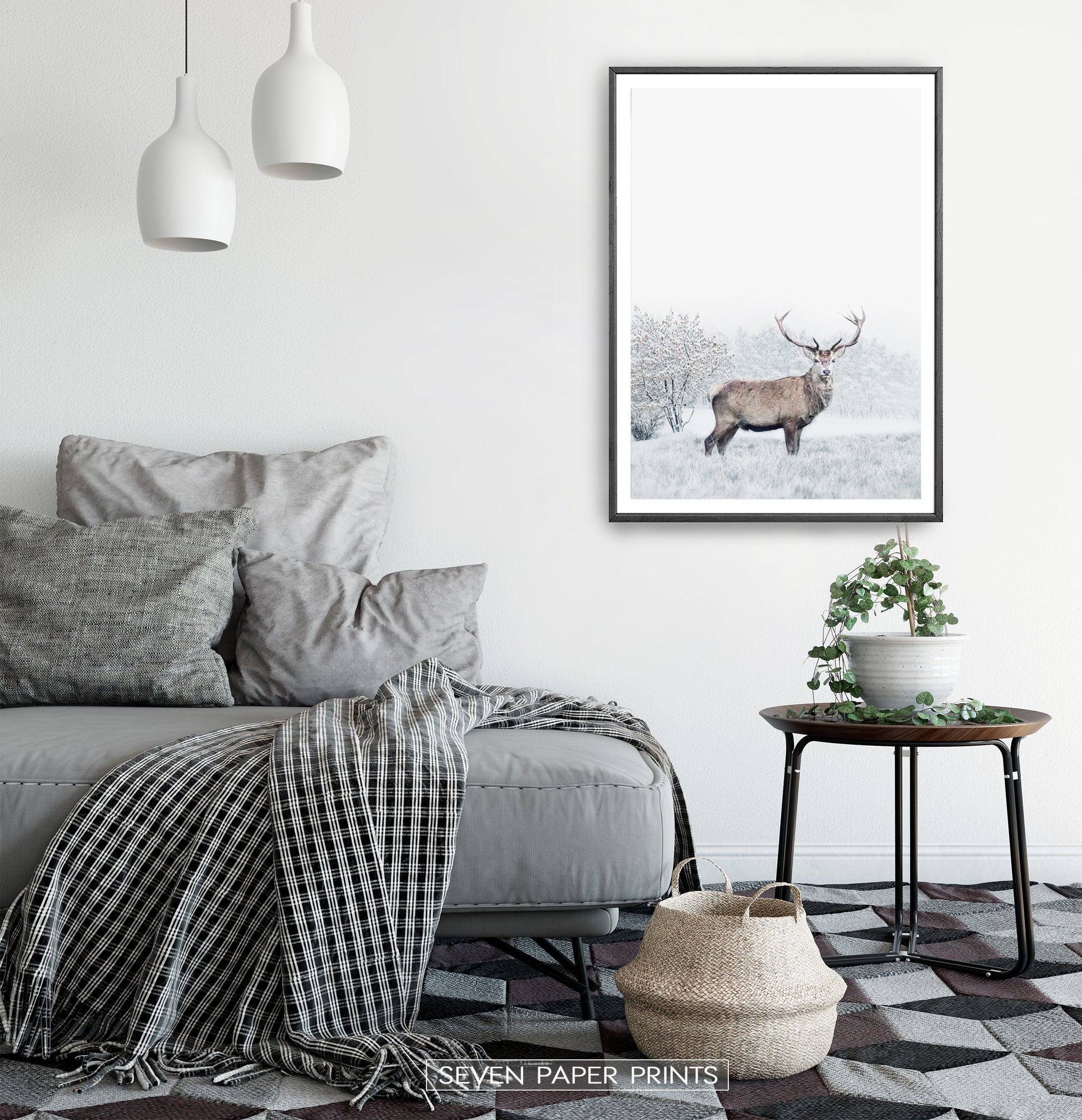 Black-framed in a white&gray bedroom