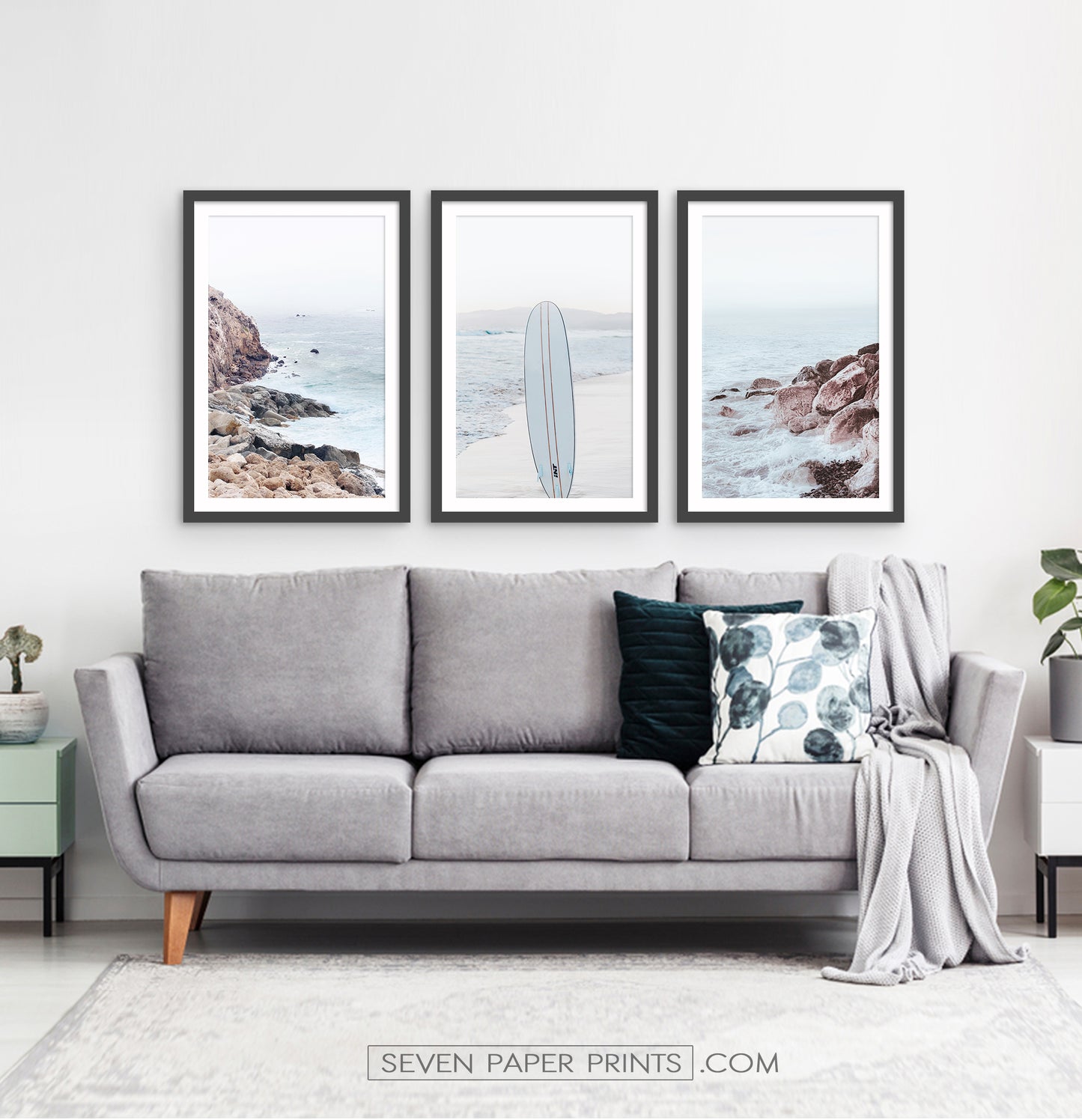 Ocean Rock and Surfboard - Framed Print Set
