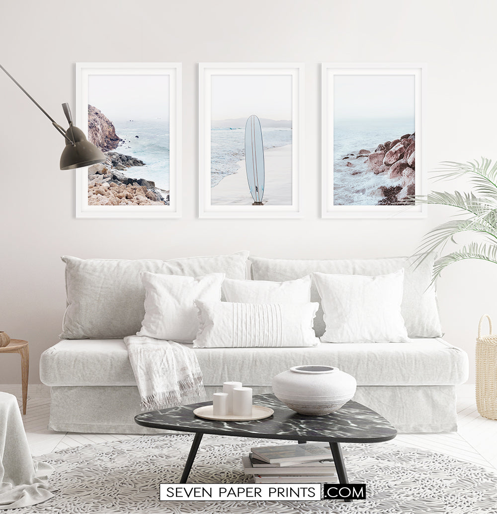 Ocean Rock and Surfboard - Framed Print Set