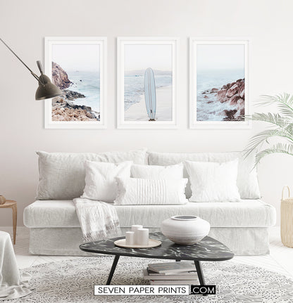 Ocean Rock and Surfboard - Framed Print Set