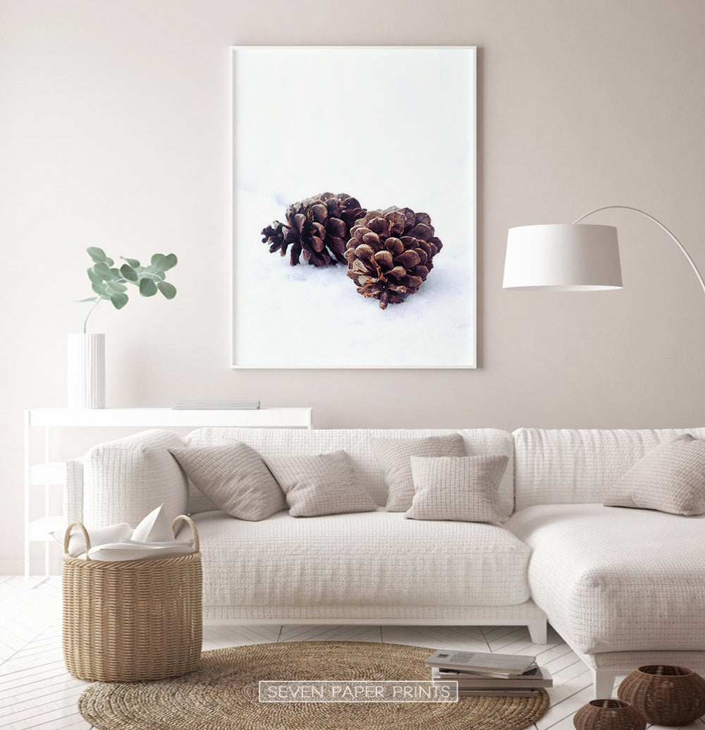 Pine Cones On Snow Macro Photo Wall Art