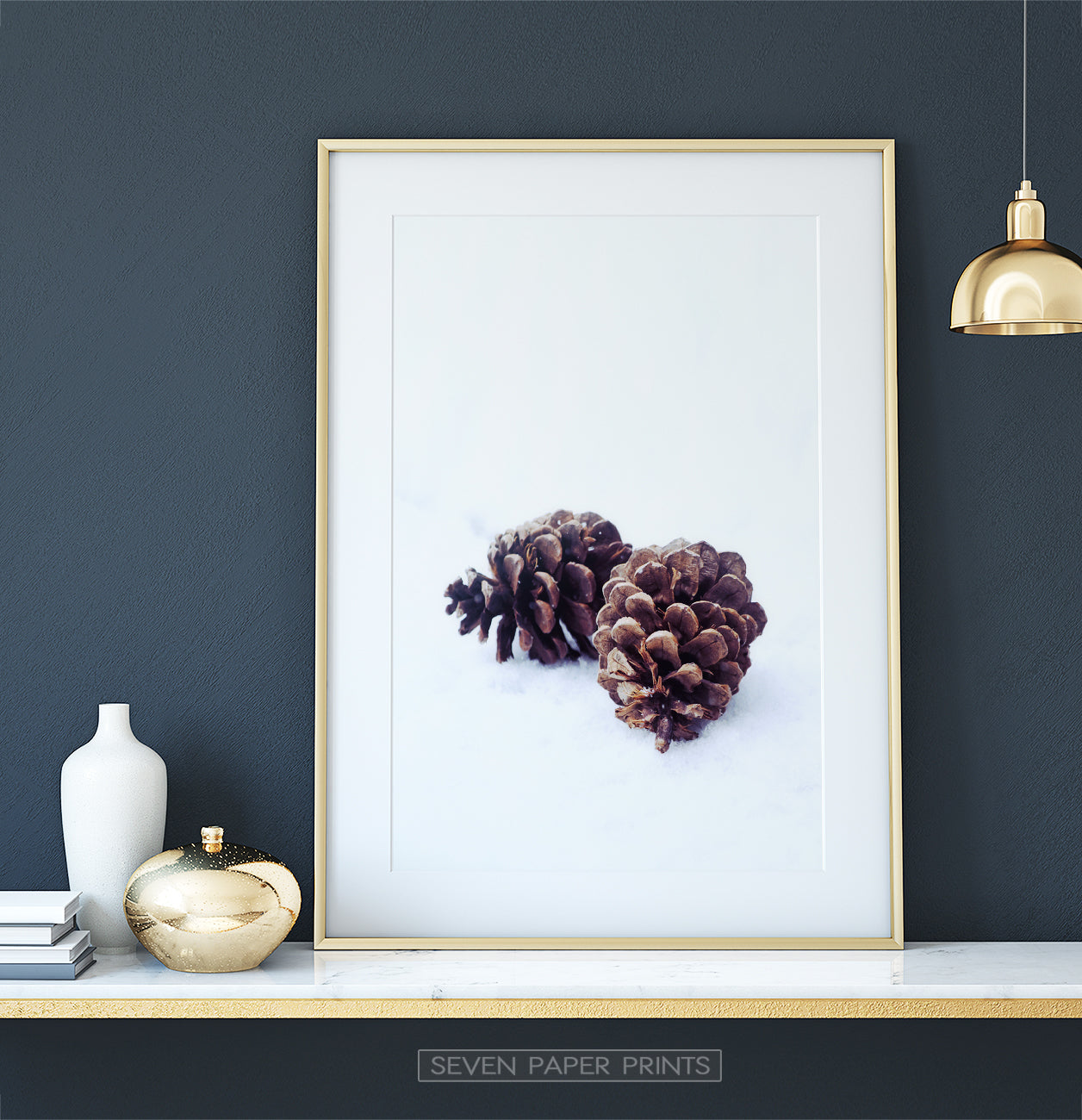 Pine Cones On Snow Macro Photo Wall Art