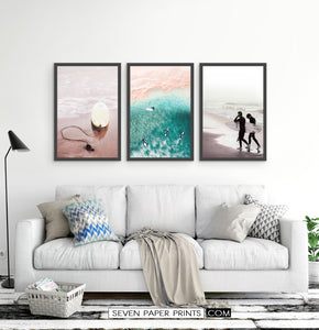 Surfers, Ocean, Beach. Coastal Frames Set of 3