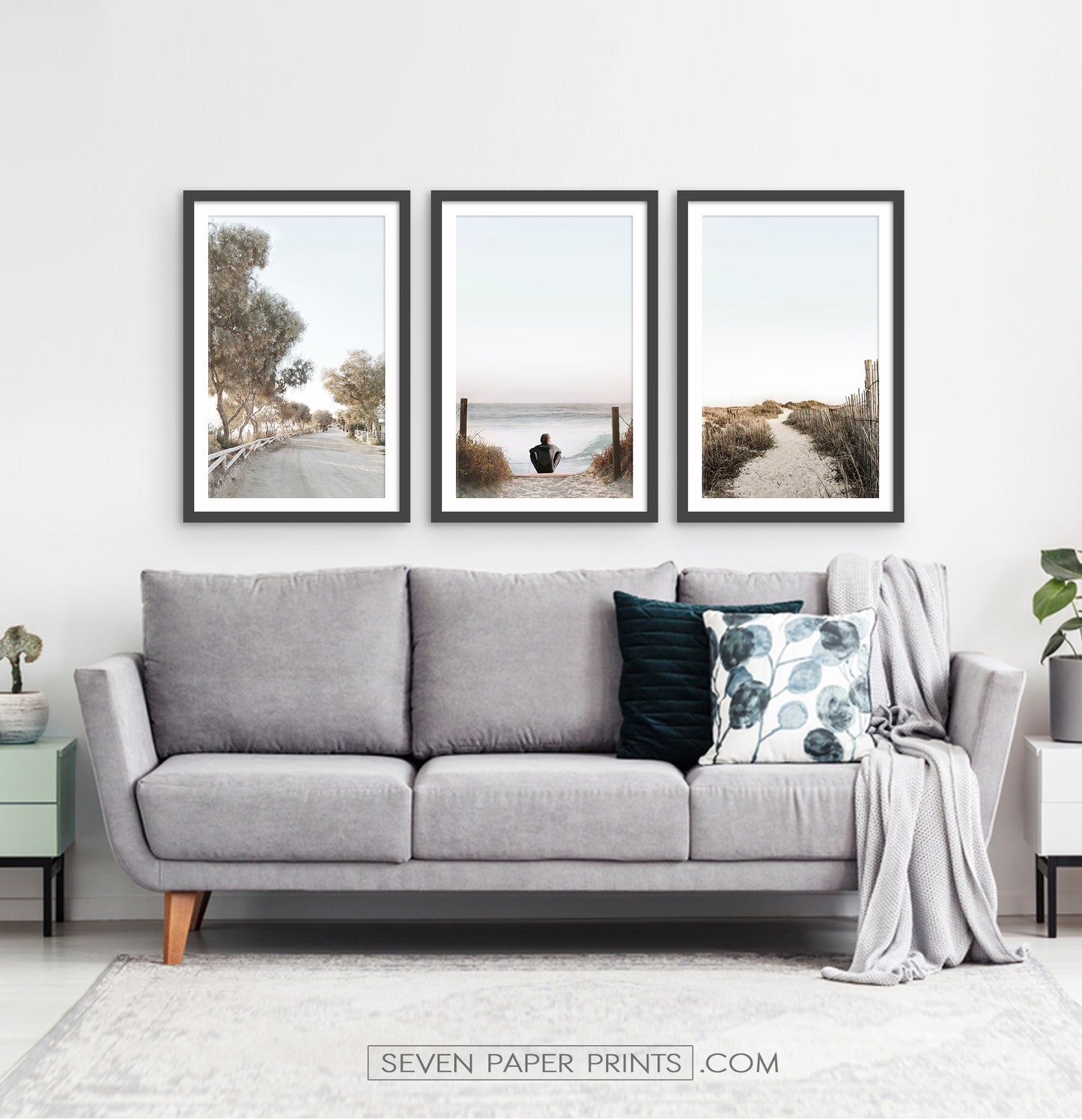 Surfer on the Sandy Ocean Beach Framed Prints