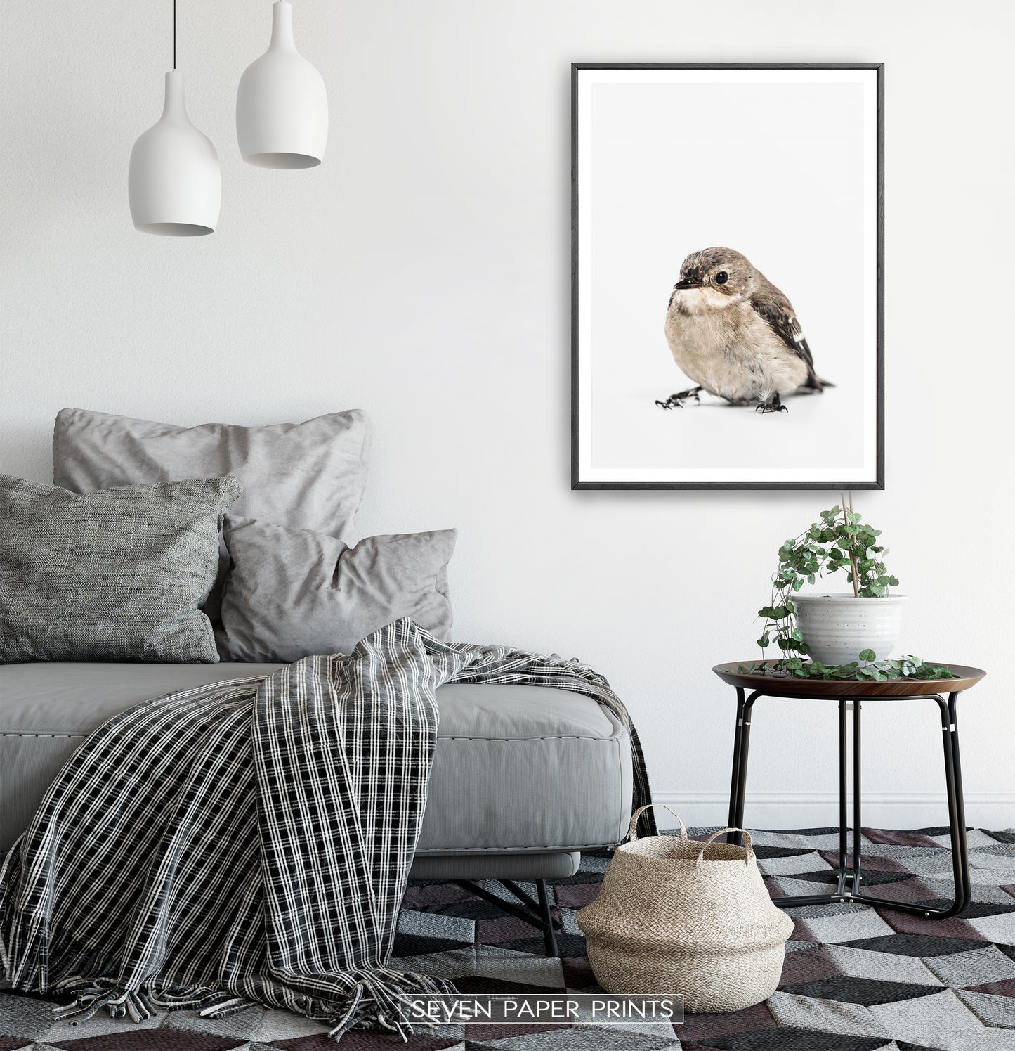 Black-framed in a white&gray bedroom