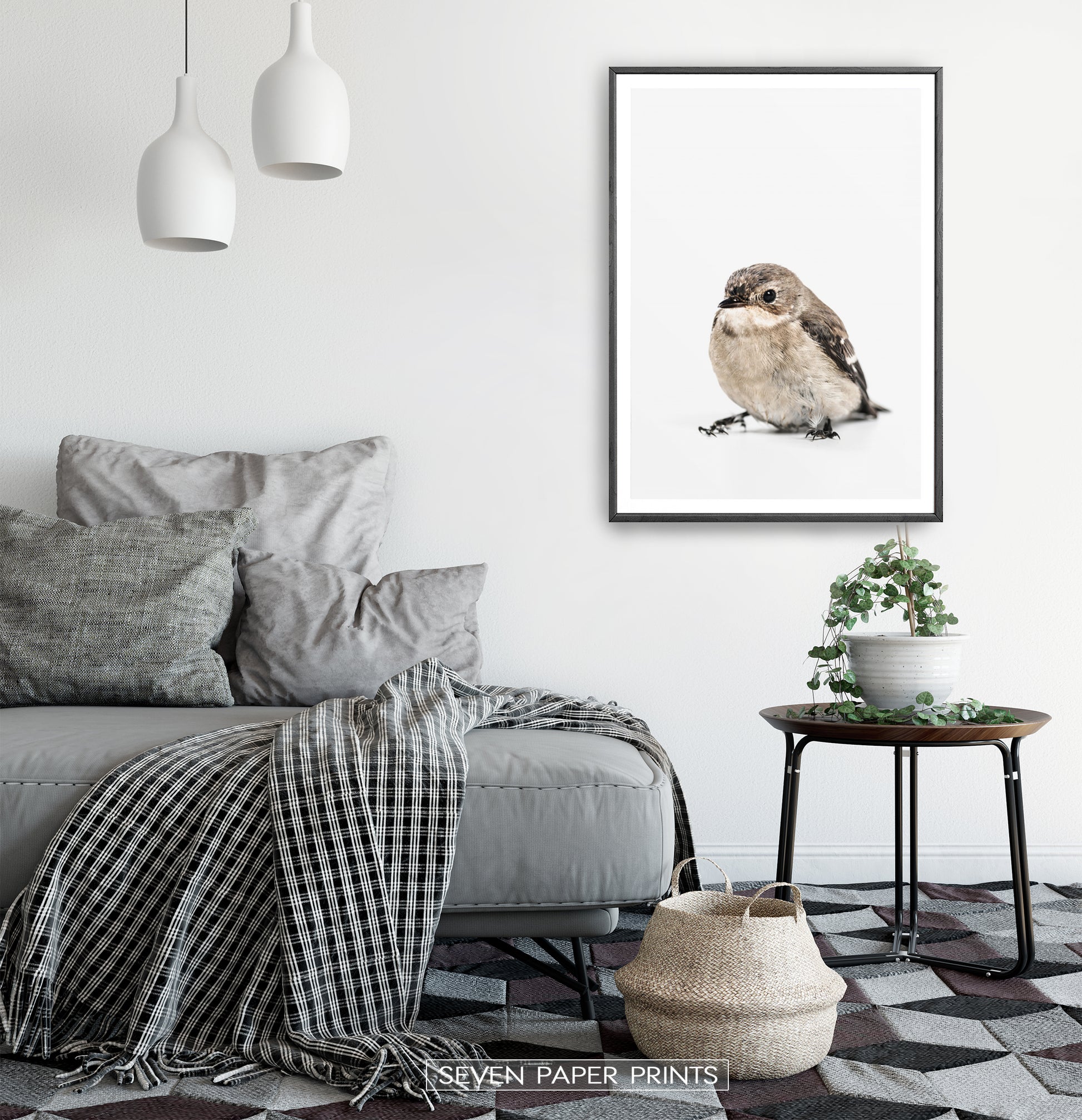 Black-framed in a white&gray bedroom